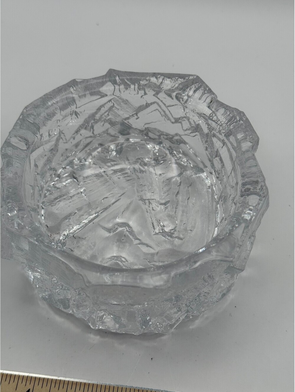 Daum France Signed Crystal Ice Glass Trinket Bowl Catchall Art Glass Vintage